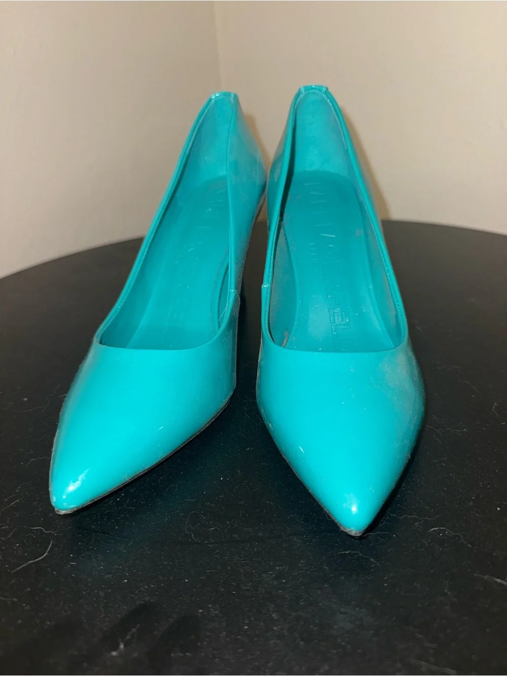 Karl Lagerfield Teal Pointed-Toe Patent Pumps